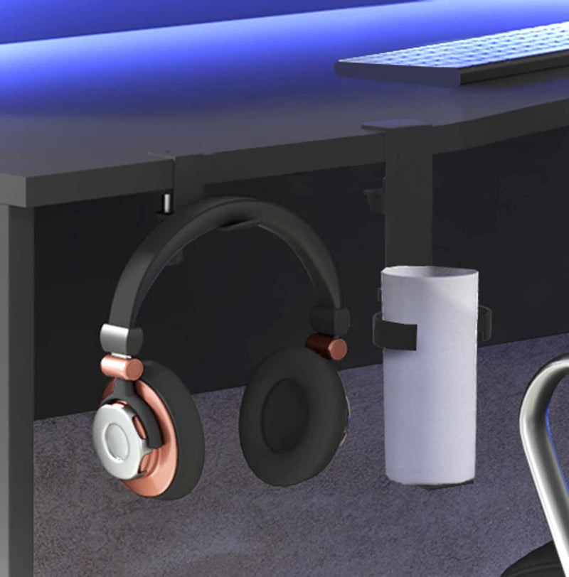 TEZAUR 5B großer Gaming Tisch Computertisch mit LED und Zubehör