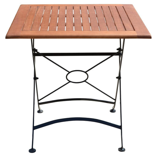 Gartentisch Klapptisch Wien 80 x 80 cm mit Eukalyptus-Platte und schwarzem Metallgestell, Gesamtansicht von oben.