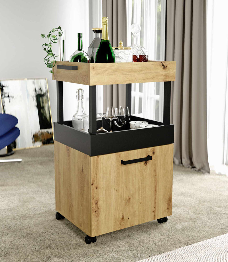 Rollwagen Barwagen HOME BAR 202 Optik Artisan / Eiche Schwarz Forte