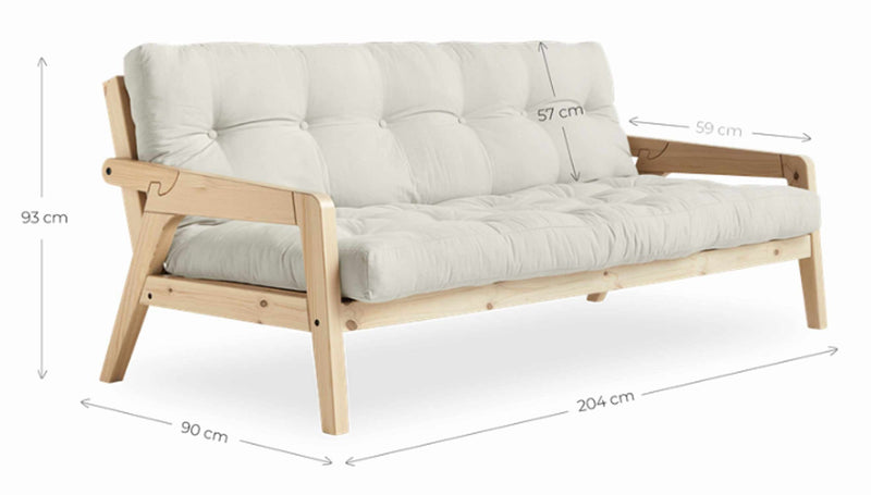 Sofabett Schlafsofa GRAB Gestell Kiefer mit klappbarer Rückenlehne