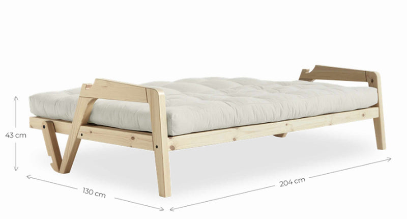 Sofabett Schlafsofa GRAB Gestell Kiefer mit klappbarer Rückenlehne