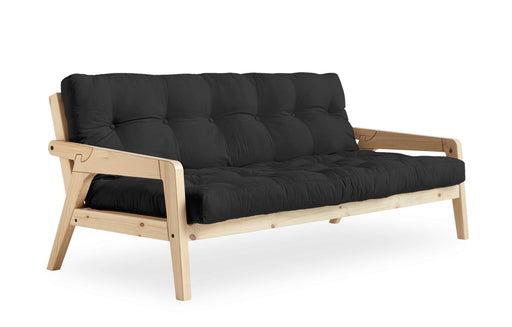 Sofabett Schlafsofa GRAB mit Kiefergestell und schwarzem Polster in Gesamtansicht von vorne.