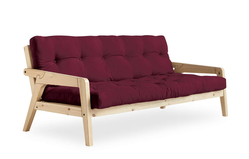 Sofabett Schlafsofa GRAB mit Kieferngestell in Gesamtansicht, Rückenlehne hochgeklappt.