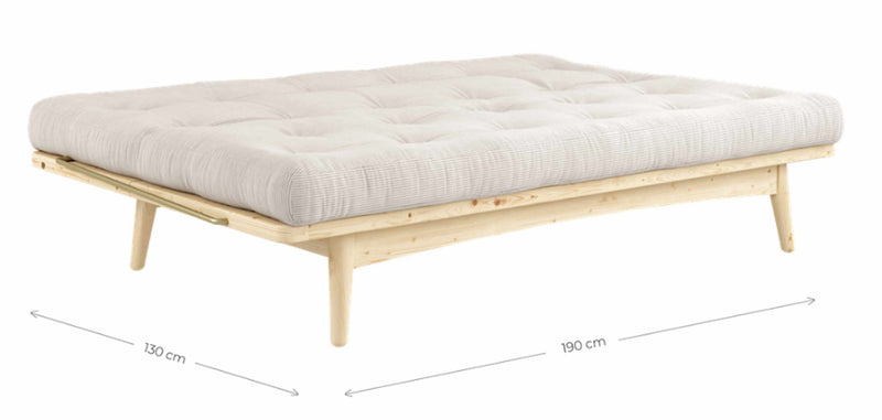 Klappcouch Sofa FOLK mit Klappfunktion Kiefer natur mit Polsterauflage