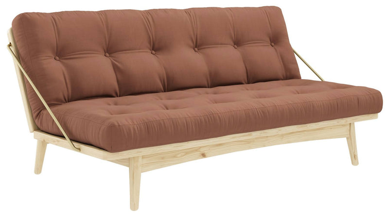 Klappcouch Sofa FOLK mit Klappfunktion Kiefer natur mit Polsterauflage