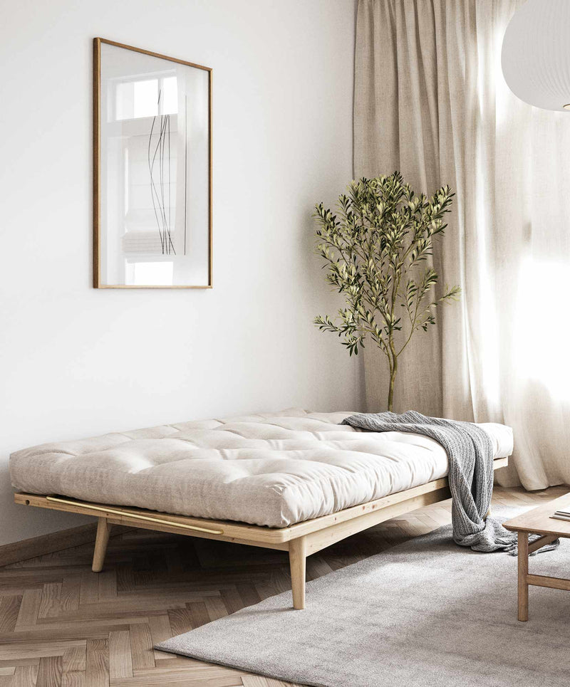 Klappcouch Funktionssofa FOLK mit Cord Bezug Kiefer Natur lackiert
