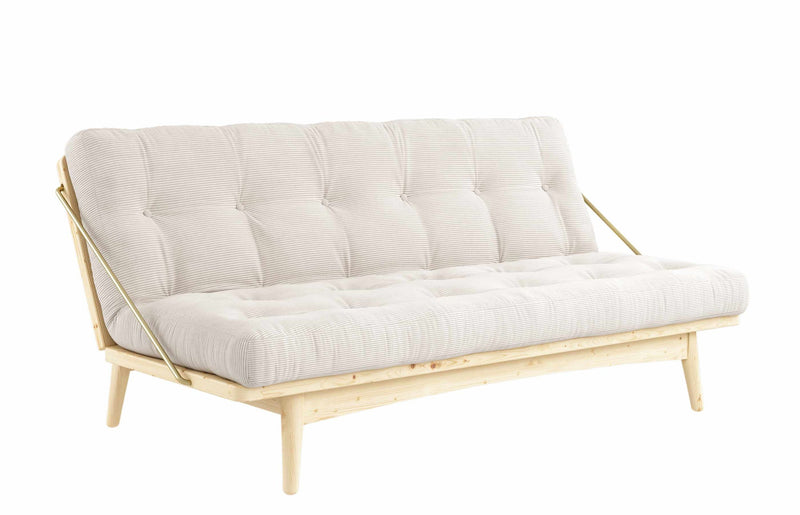 Klappcouch Funktionssofa FOLK mit Cord Bezug Kiefer Natur lackiert