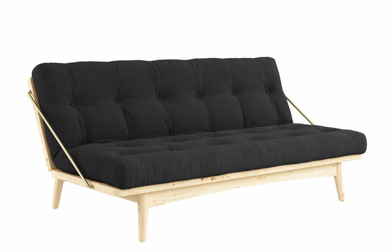 Klappcouch Funktionssofa FOLK mit Cord Bezug Kiefer Natur lackiert