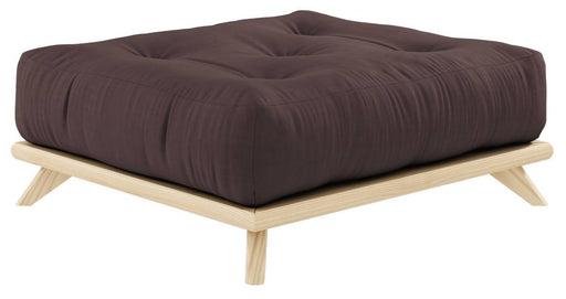 Hocker SENZA Polsterhocker mit dunkelbraunem Polster auf Kiefer-Gestell, Gesamtansicht.