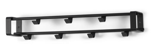 Wandgarderobe REX 1 Schwarz mit horizontal angeordneten Garderobenhaken, Gesamtansicht von vorne.