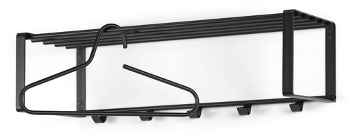 Wandgarderobe Rex 2 Schwarz in Gesamtansicht mit Kleiderstange und drei Wandhaken aus pulverbeschichtetem Stahl.