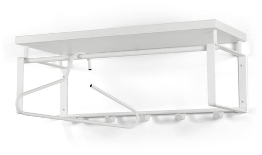 Wandgarderobe REX 3 Weiß mit Hutablage, Stahlgestell und fünf Haken in Gesamtansicht.