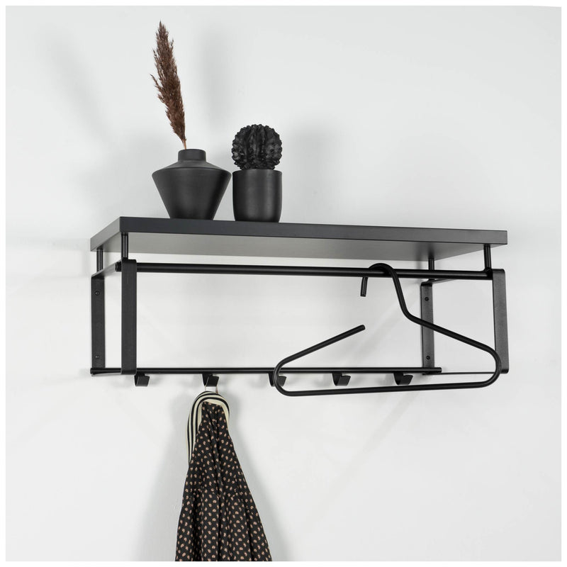 Wandgarderobe REX 3 Schwarz Garderobe mit 5 Haken und Hutablage