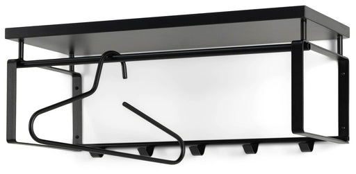 Wandgarderobe REX 3 Schwarz in Gesamtansicht mit fünf schwarzen Haken und grauer Hutablage.