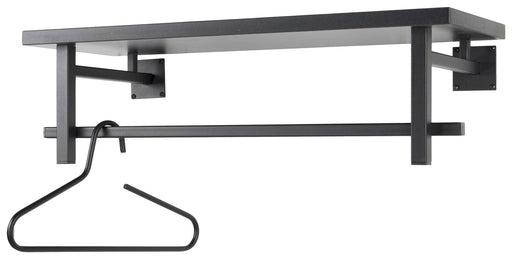 Wandgarderobe SIMPLON Gesamtansicht mit schwarzem Stahlrohr-Gestell und integrierten Kleiderhaken.