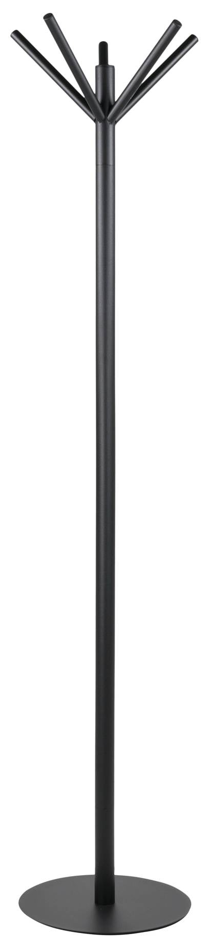 Gesamtansicht des Kleiderständers STICKS Schwarz mit schlankem Zentralstab und fünf angewinkelten Ästen oben.