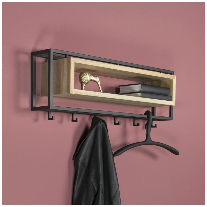 Garderobe Wandgarderobe SCHOOL 80 Stahl Schwarz Ablage Eiche Spinder