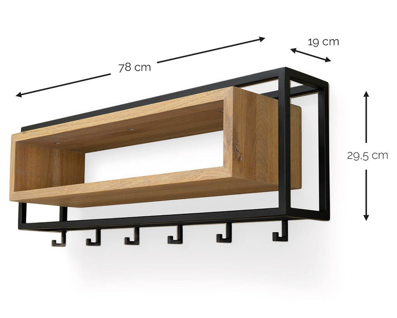 Garderobe Wandgarderobe SCHOOL 80 Stahl Schwarz Ablage Eiche, Spinder