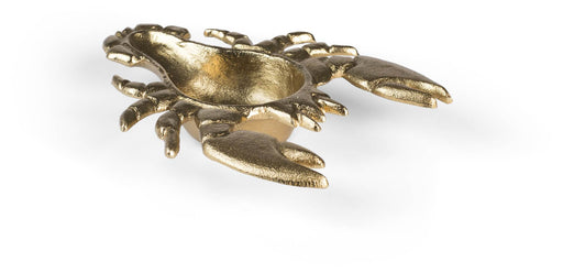 Gesamtansicht der Hummer Dekoschale DON'T PINCH ME LOBSTER Gold mit ausgebreiteten Scheren und gegossener Oberfläche.