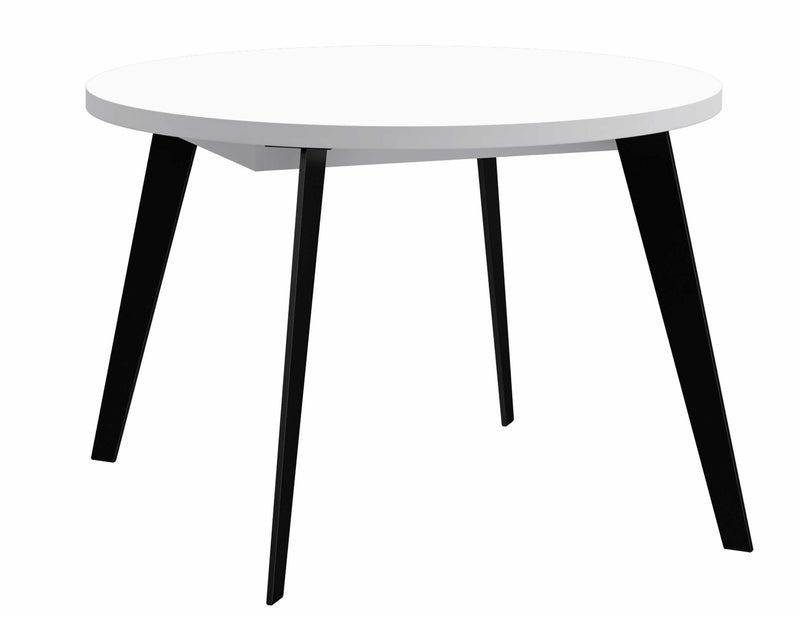 Esstisch Ausziehtisch TABLE ROUND 110 - 155 cm Weiß Metallfüße schwarz