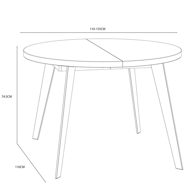 Esstisch Ausziehtisch TABLE ROUND 110 - 155 cm Weiß Metallfüße schwarz