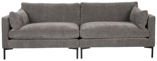 Zuiver 3-sitzer Sofa SUMMER ANTHRAZIT in Gesamtansicht mit zwei Sitzkissen, Zierkissen und schwarzen Metallfüßen.