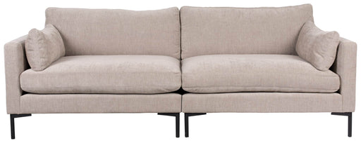 Zuiver 3-sitzer Sofa SUMMER LATTE in Hellbeige mit zwei Sitzkissen und Metallgestell in Gesamtansicht.