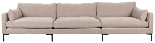 Zuiver 4,5-sitzer Sofa SUMMER LATTE in Beige, Gesamtansicht von vorne mit drei Sitzkissen und metallischen Beinen.