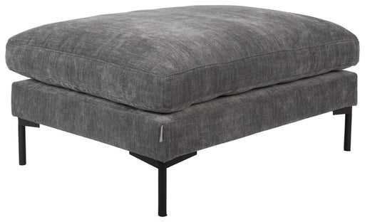 Zuiver Hocker SUMMER ANTHRAZIT mit grauem Polsterbezug und schwarzen Metallbeinen in Gesamtansicht.
