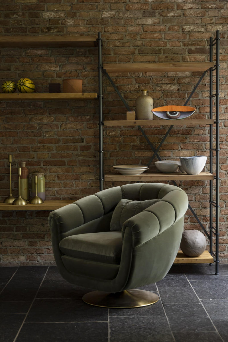 Drehbarer Lounge Sessel MEMBER Samtstoff OLIVE von DutchBone