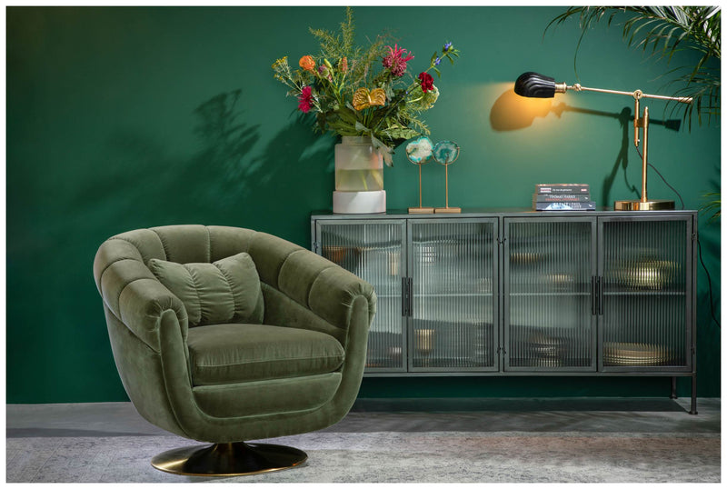 Drehbarer Lounge Sessel MEMBER Samtstoff OLIVE von DutchBone