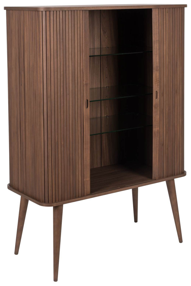 Schrank Kommode BARBIER WALNUSS von ZUIVER mit Rollo Schiebetüren