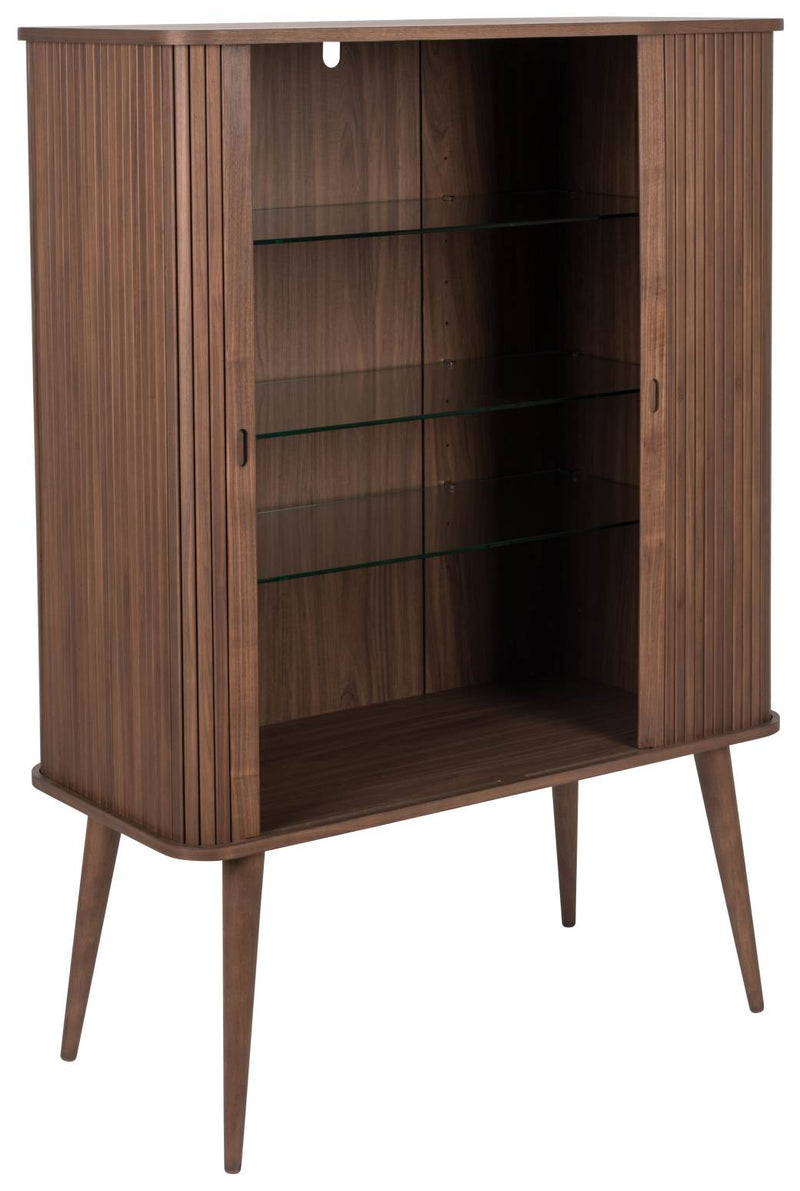 Schrank Kommode BARBIER WALNUSS von ZUIVER mit Rollo Schiebetüren