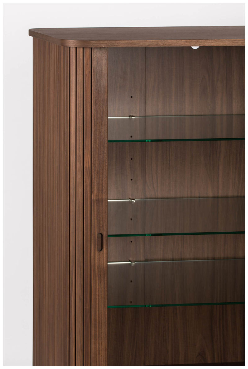 Schrank Kommode BARBIER WALNUSS von ZUIVER mit Rollo Schiebetüren