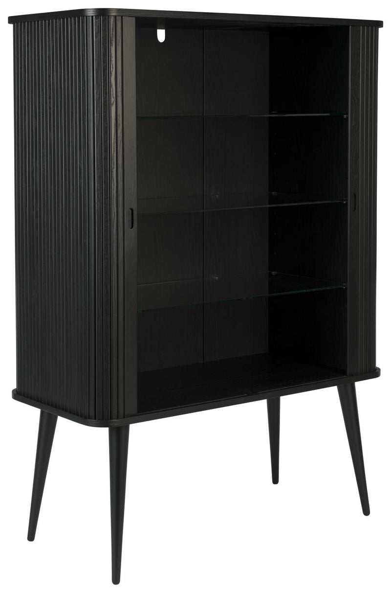 Schrank Kommode BARBIER Schwarz von ZUIVER mit Rollo Schiebetüren