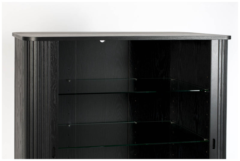 Schrank Kommode BARBIER Schwarz von ZUIVER mit Rollo Schiebetüren