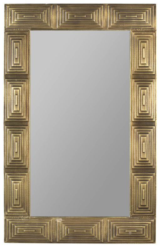 Spiegel VOLAN von DutchBone in Gesamtansicht mit geometrischer Rahmenstruktur in Gold-Metallic und rechteckigem Spiegelfeld.