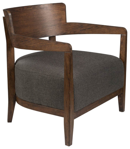 Lounge Sessel DURAN GRAU mit dunklem Holzgestell und grauer Polsterung, Gesamtansicht.