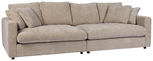 Zuiver 3-sitzer Sofa SENSE NATURE Soft in Hellbeige mit gepolsterten Armlehnen und Rückenkissen, Gesamtansicht.