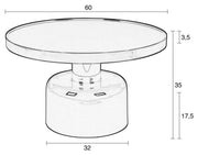 Technische Zeichnung des Couchtisch GLAM Rund Ø 60 mit Draufsicht der runden Tischplatte und zylindrischem Sockel.