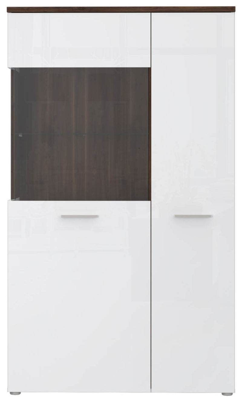 Highboard Vitrine RAIDON Optik Weiß Walnuss Front Highgloss von Forte
