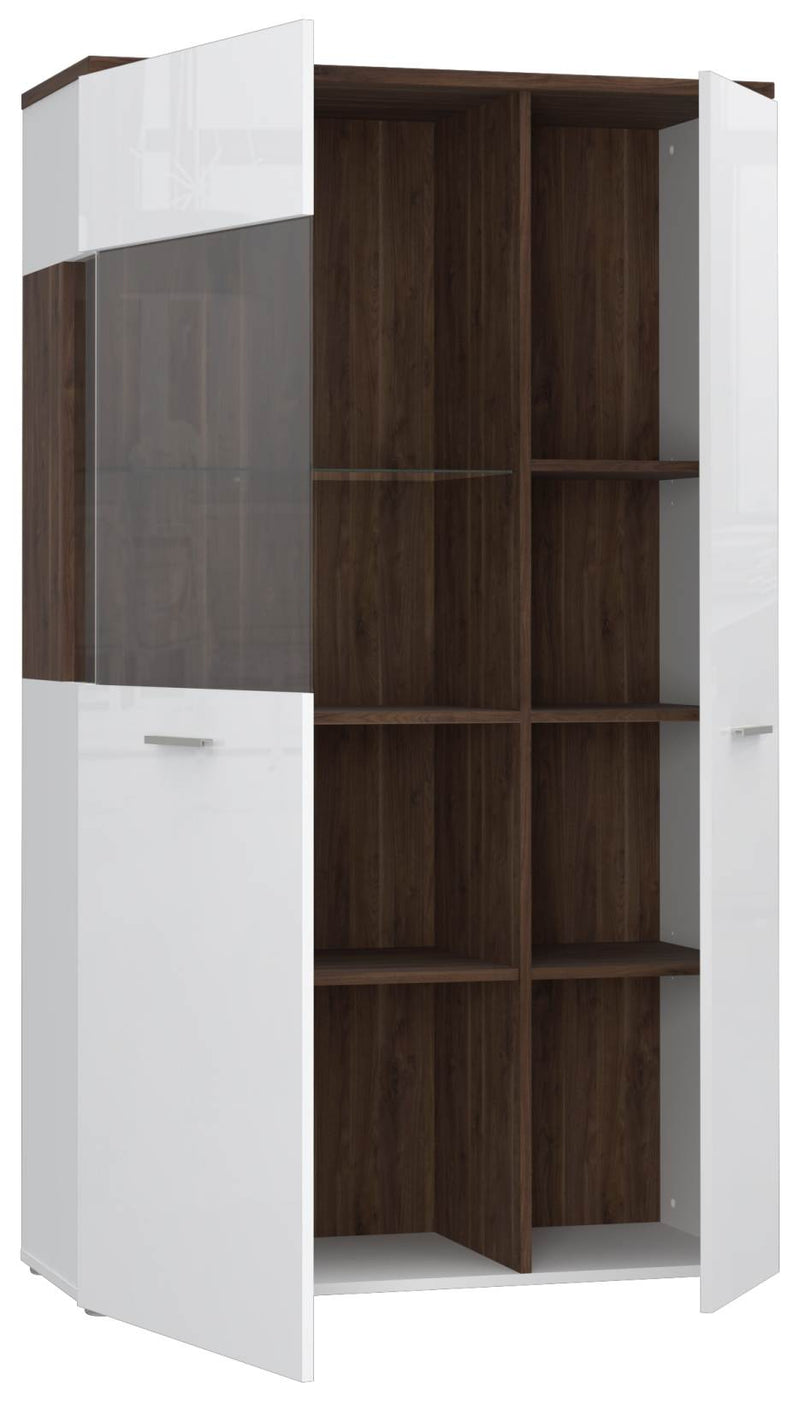 Highboard Vitrine RAIDON Optik Weiß Walnuss Front Highgloss von Forte
