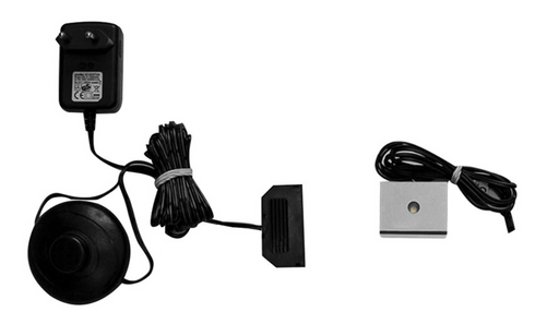 LED Beleuchtung Farbton kaltweiß 1 Punkt mit Stromadapter, Kabel und Befestigungselement in Gesamtansicht.