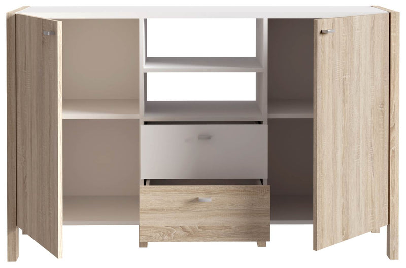 Sideboard HOYVIK 2-trg. 2 Schubladen Optik Sonoma Eiche / Weiß Forte
