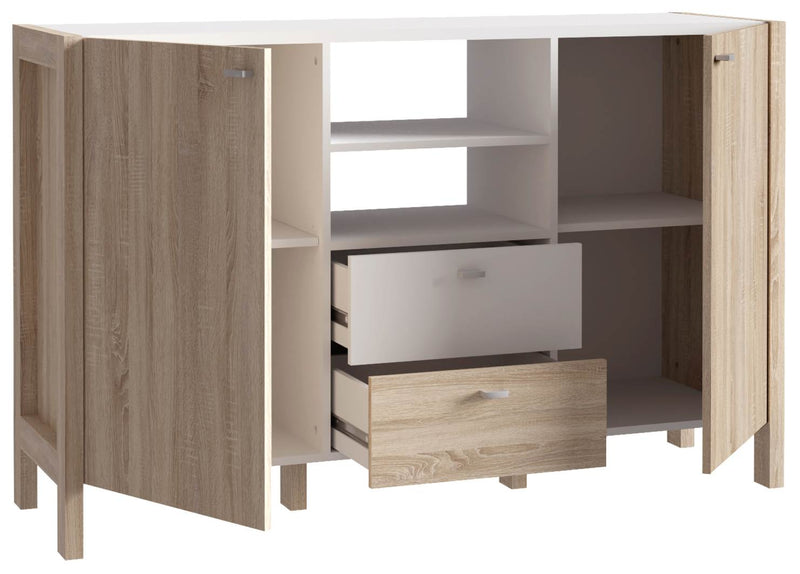 Sideboard HOYVIK 2-trg. 2 Schubladen Optik Sonoma Eiche / Weiß Forte