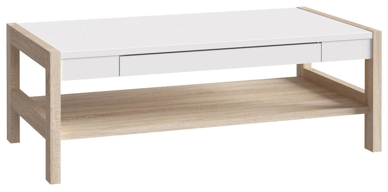 Couchtisch HOYVIK mit Schublade Optik Sonoma Eiche und Weiß von Forte