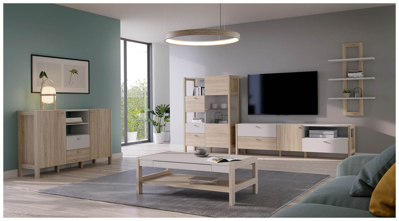 Couchtisch HOYVIK mit Schublade Optik Sonoma Eiche und Weiß von Forte