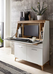 SECRET - Sekretär Weiß mit Eiche Altholz mit Platz für einen Monitor