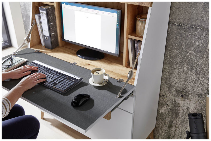 SECRET - Sekretär Weiß mit Eiche Altholz mit Platz für einen Monitor