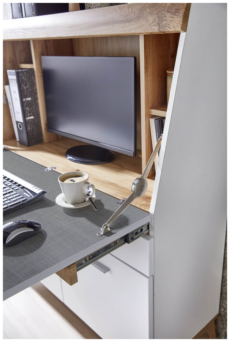 SECRET - Sekretär Weiß mit Eiche Altholz mit Platz für einen Monitor